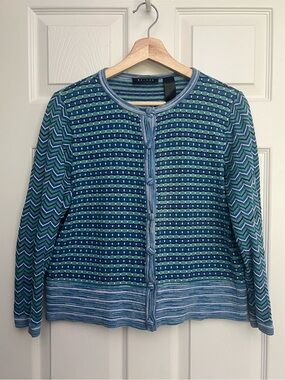 Axcess by Liz Claiborne Blue & Green Patterned Women's Cardigan Sweater